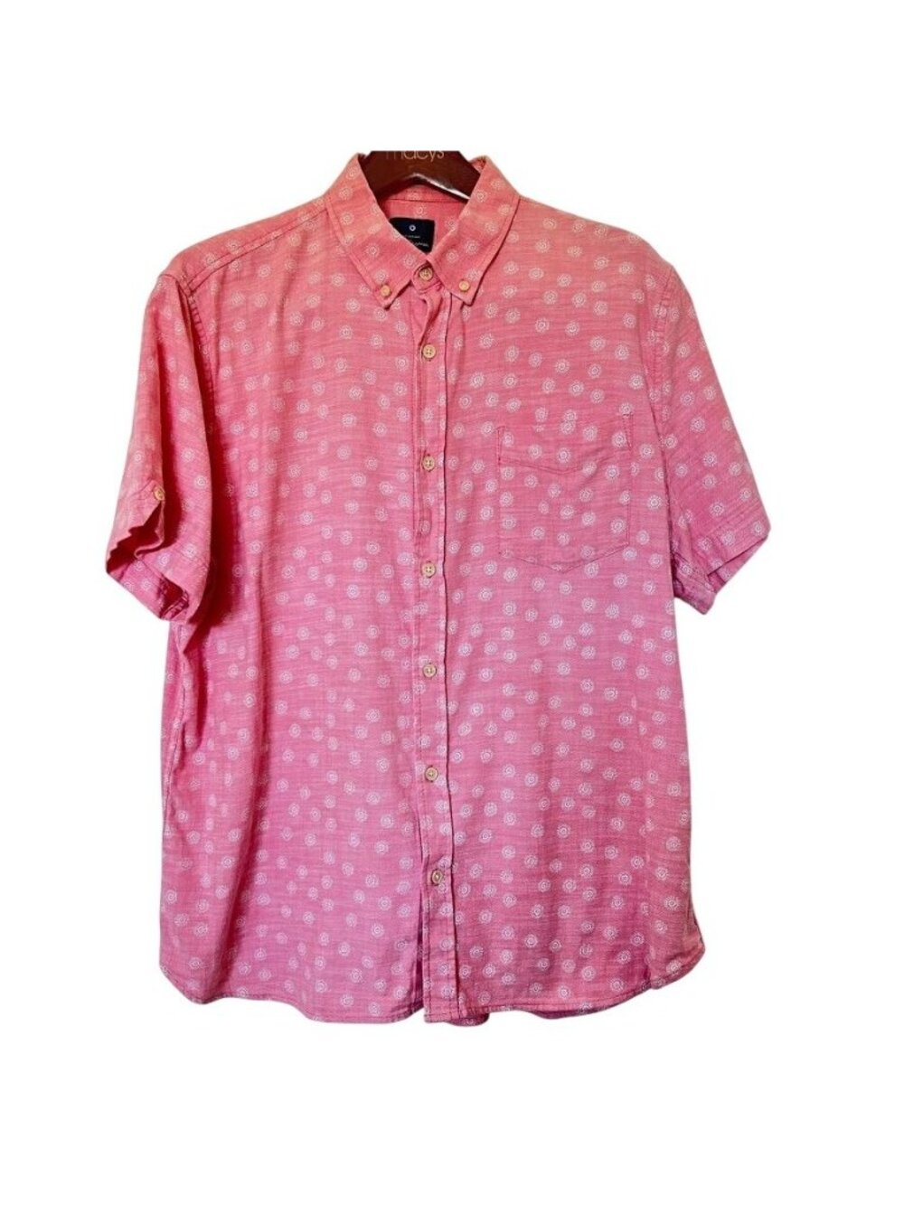 Ben Sherman Mens XL Shirt Stretch Cotton Pink Geometric Print Button Up Preppy